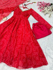 Pretty Georgette Printed Red Color Anarkali Gown Pretty Georgette Printed Red Color Anarkali Gown