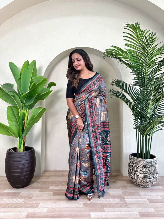 Graceful Dola Viscose Grey Color Saree