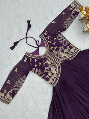 Beautiful Sequence Embroidery Work Silk Onion Color Gown Beautiful Sequence Embroidery Work Silk Onion Color Gown
