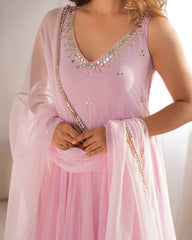 Trendy Georgette Hotfix Work Pink Color Anarkali Gown Trendy Georgette Hotfix Work Pink Color Anarkali Gown