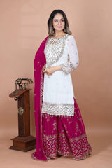 Exclusive Heavy Work White Color Suit Pink Sharara Exclusive Heavy Work White Color Suit Pink Sharara
