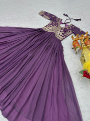 Beautiful Sequence Embroidery Work Silk Onion Color Gown Beautiful Sequence Embroidery Work Silk Onion Color Gown
