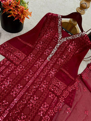 Captivating Sequence Work Maroon Color Salwar Suit Captivating Sequence Work Maroon Color Salwar Suit