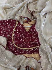 Zari Embroidery Work Beige Color Gorgeous Saree Zari Embroidery Work Beige Color Gorgeous Saree
