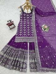 Celebrations Special Purple Color Festival Wear Sharara Suit Celebrations Special Purple Color Festival Wear Sharara Suit