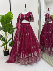 Ceremony Wear Heavy Work Marron Color Lehenga Choli Ceremony Wear Heavy Work Marron Color Lehenga Choli