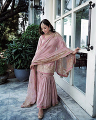 Graceful Sequence Work Pink Color Sharara Suit Graceful Sequence Work Pink Color Sharara Suit
