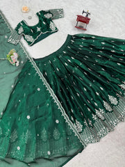 Ceremony Wear Heavy Work Green Color Lehenga Choli Ceremony Wear Heavy Work Green Color Lehenga Choli