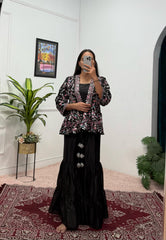 Function Wear Chinon Silk Black Color Sharara Suit Function Wear Chinon Silk Black Color Sharara Suit