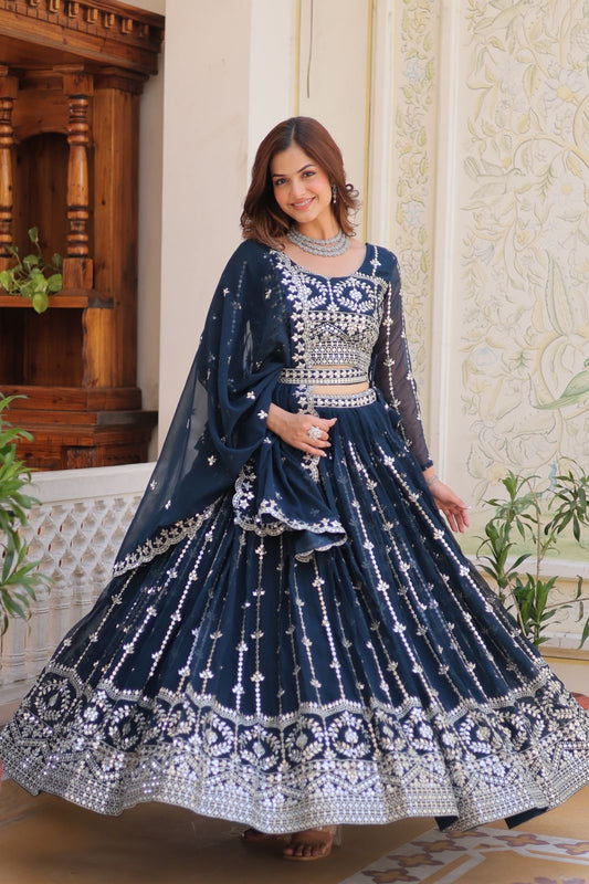 Wonderful Sequence Work Teal Blue Color Lehenga Choli