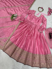 Occasion Wear Sequence Work Pink Color Anarkali Gown Occasion Wear Sequence Work Pink Color Anarkali Gown