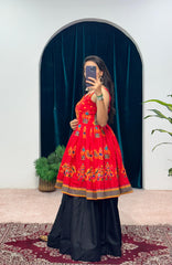 Red Color Heavy Navratri Kedia Top With Lehenga Red Color Heavy Navratri Kedia Top With Lehenga