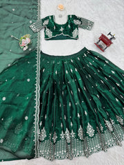 Ceremony Wear Heavy Work Green Color Lehenga Choli Ceremony Wear Heavy Work Green Color Lehenga Choli
