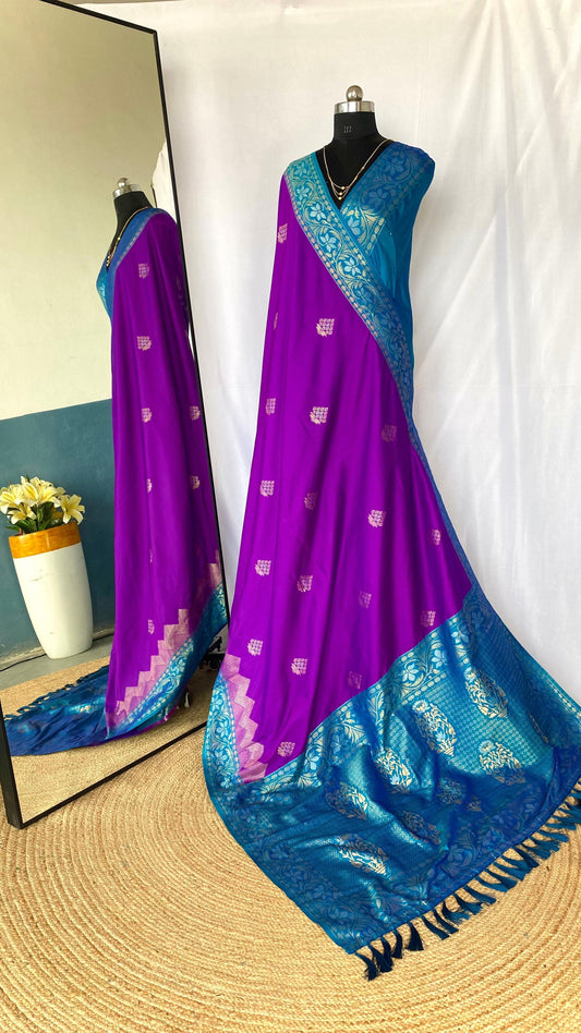 Flattering Tone Silk Zari Weaves Purple Color Saree