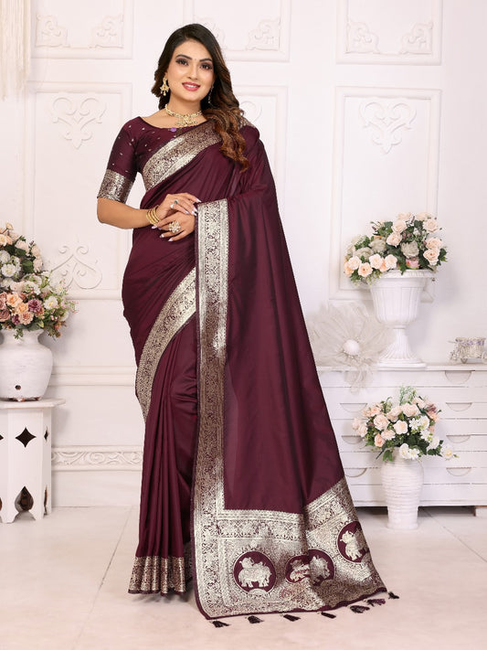 Preferable Banarasi Silk Maroon Color Saree