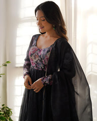 Good Looking Multi Flower Printed Black Color Anarkali Suit Good Looking Multi Flower Printed Black Color Anarkali Suit