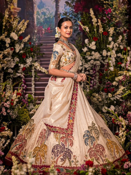 Marriage Special Simmer Silk Cream Color Lehenga Choli