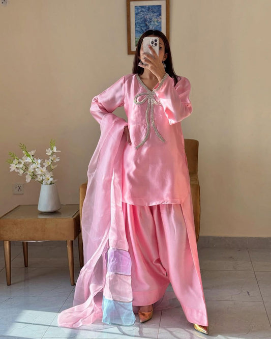 Captivating Beads Work Peach Color Salwar Suit