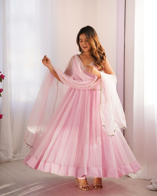 Trendy Georgette Hotfix Work Pink Color Anarkali Gown
