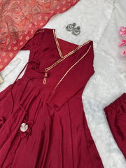 Red Color Three Piece Anarkali Suit Red Color Three Piece Anarkali Suit