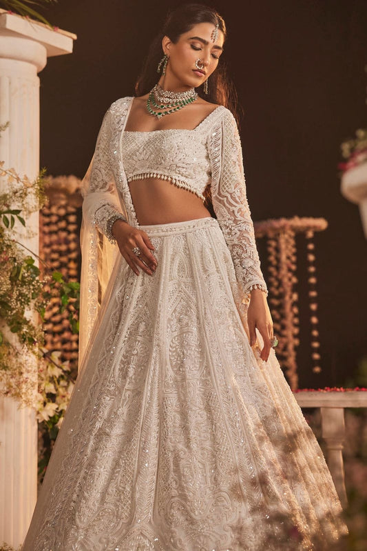 Marriage Special Butterfly Net White Color Lehenga Choli