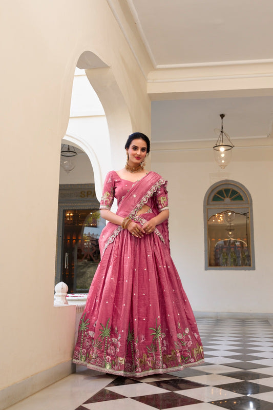 Designer Gold Crush Pink Color Lehenga