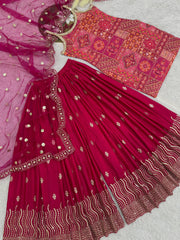 Gorgeous Pink Chinon Silk Sequence Work Sharara Suit Gorgeous Pink Chinon Silk Sequence Work Sharara Suit