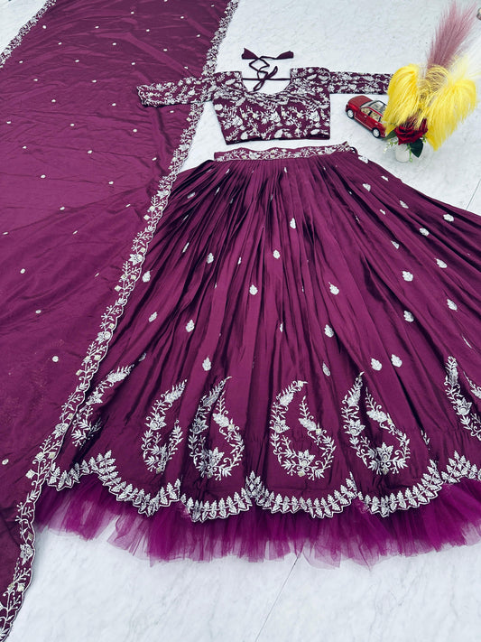 Demanding Thread Work Wine Color lehenga choli