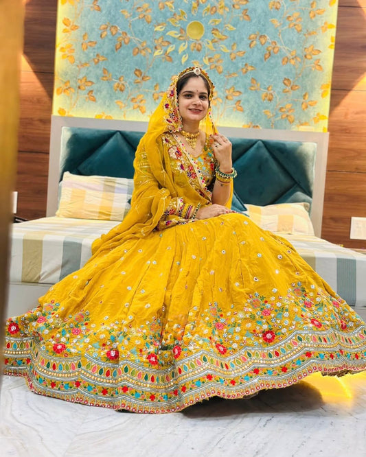 Sequence Mustard Color Lehenga Choli Set with Dupatta