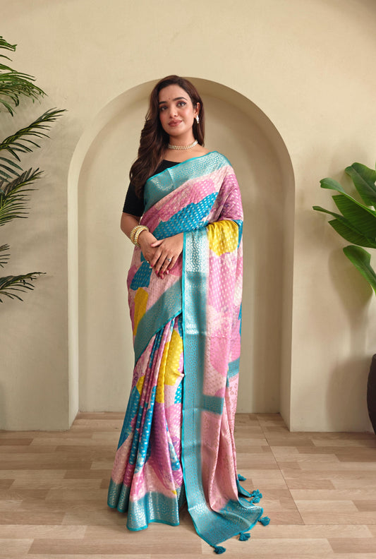 Multi Color Design Stylish Print Sky Color Saree
