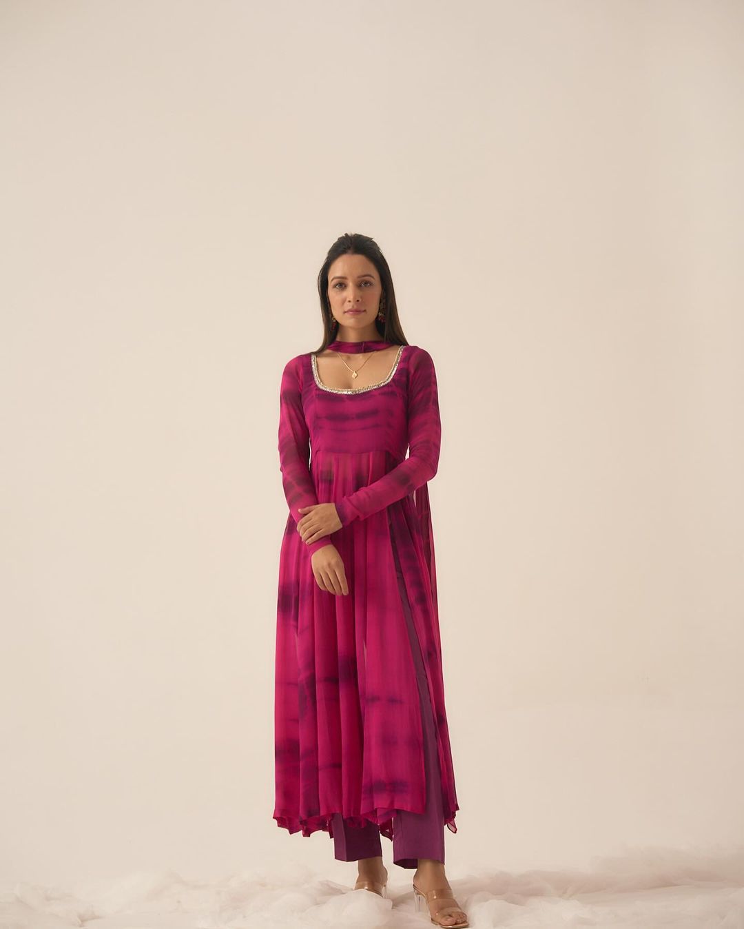 Captivating Georgette Pink Color Mirror Work Anarkali Suit