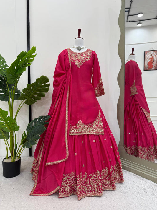 Occasion Wear Pink Color Top With Lehenga