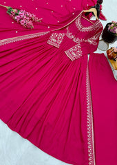 Roman Silk Pink Color Gown With Dupatta Roman Silk Pink Color Gown With Dupatta