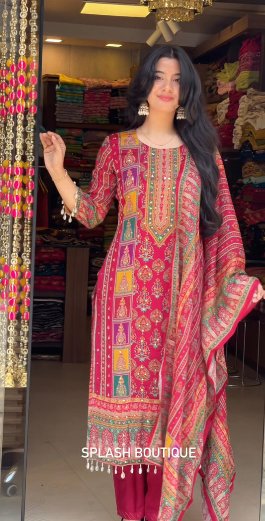 Pink Color Digital Printed Straight Salwar Suit