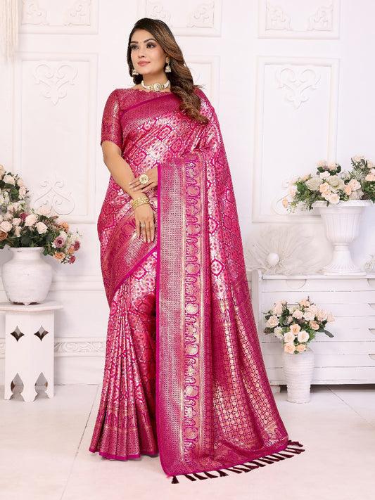 Decent Jari Silk Pink Color Saree