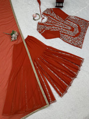 Orange Color Sequence Work Stunning Sharara Suit Orange Color Sequence Work Stunning Sharara Suit