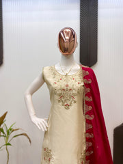 Cream Color Full Stitched Trendy Sharara Suit Cream Color Full Stitched Trendy Sharara Suit