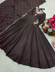 Gorgeous Brown Satin Silk Sequence Work Gown Gorgeous Brown Satin Silk Sequence Work Gown