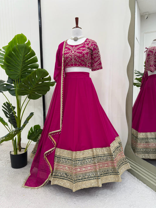 Thread with Sequence Work Pink Color Lehenga choli