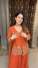 Beautiful Georgette Orange Color Sharara Suit Beautiful Georgette Orange Color Sharara Suit
