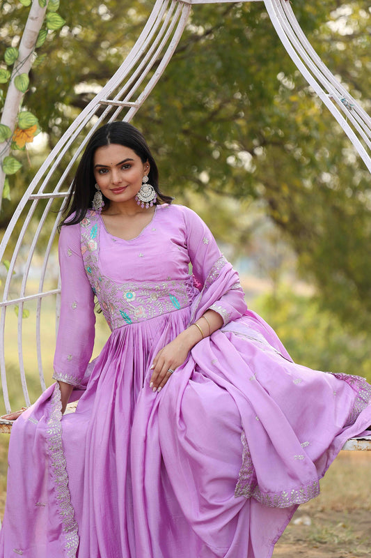 Ravishing Chinon Silk Purple Color Gown