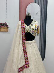 Marriage Special Simmer Silk Cream Color Lehenga Choli Marriage Special Simmer Silk Cream Color Lehenga Choli