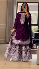 Good Looking Chinnon Silk Wine Color Sharara Suit Good Looking Chinnon Silk Wine Color Sharara Suit