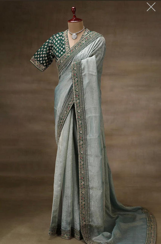 Banarashi Crush Pista Color Lovely Saree