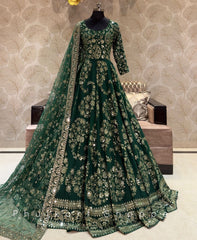 Chinnon Silk Green Color Heavy Sequence Work Long Gown Chinnon Silk Green Color Heavy Sequence Work Long Gown
