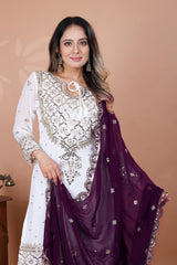 Exclusive Heavy Work White Color Suit Wine Sharara Exclusive Heavy Work White Color Suit Wine Sharara