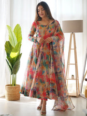 Luxuriant Multi Color Organza Silk Anarkali Suit Luxuriant Multi Color Organza Silk Anarkali Suit