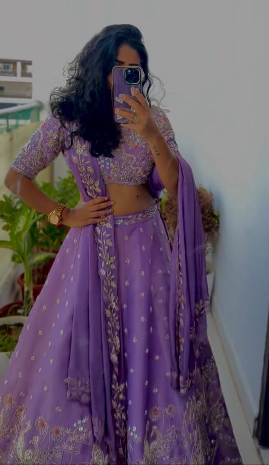 Marriage Special Embroidery Work Lavender Color Lehenga Choli