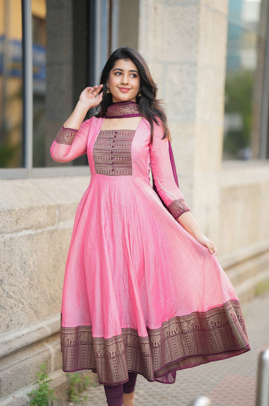 Blissful Vichitra Silk Baby Pink Color Gown