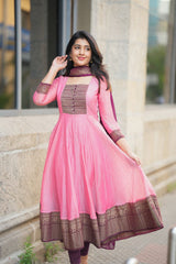 Blissful Vichitra Silk Baby Pink Color Gown Blissful Vichitra Silk Baby Pink Color Gown